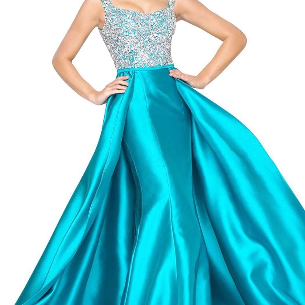 Mac Duggal Teal and Silver Prom Dress